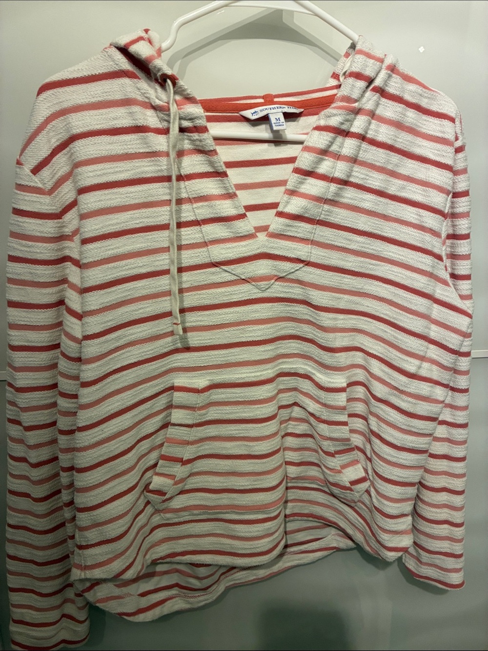 Southern Tide Coral and Cream Striped Hooded Shirt